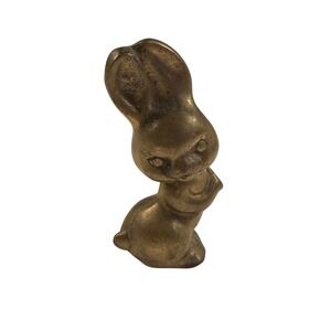 Vintage Solid Brass Bunny Rabbit Figurine Small Easter Decor Animal Statue 3"